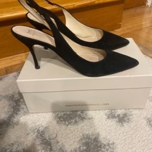 Marc Fisher LTD Black Suede Camela Slingback Pumps 7.5 M Pointed Toes